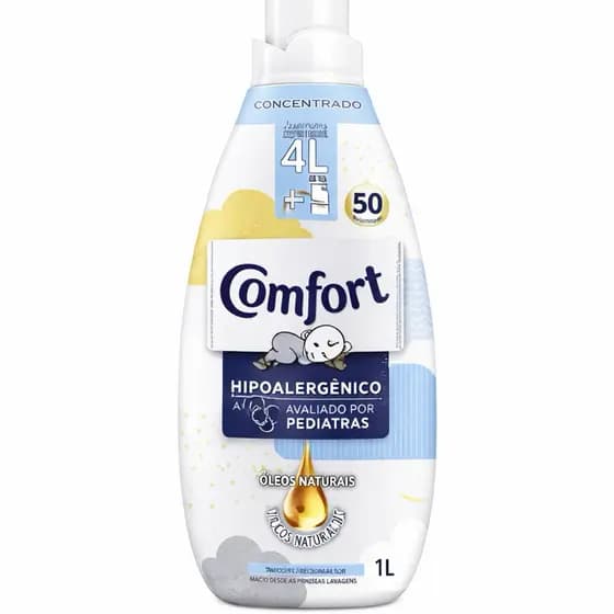 Amaciante Comfort Hipoalergênico 1L Concentrado – Avaliado por Pediatras, Óleos Naturais