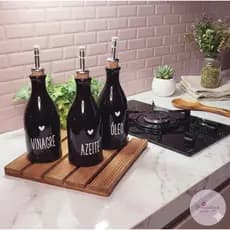 Porta azeite, vinagre e óleo - Galheteiro - ESCRITA / UNIDADE - Já vem com a tampa - 300ml - Preto