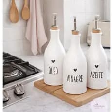 Porta azeite, vinagre e óleo - Galheteiro - ESCRITA / UNIDADE - Já vem com a tampa - 300ml - Branco