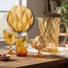 Conjunto 6 un e 4 un Taça Copo Jarra Taça Sobremesa De Vidro Diamond Água Drinks Ambar Dourada Água