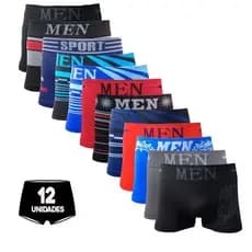 Kit 12 Cuecas Men Microfibra Box Boxer Masculina Adulto Sem Costura