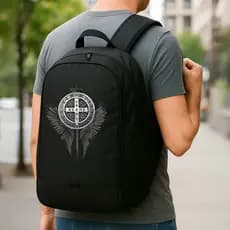 Mochila Preta Cruz sagrada Escolar para Trabalhos Passeios Faculdade Academia Mochila masculina católica