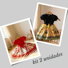 KIT 2 Vestidos MORANGUINHO/ABELINHA Festa Casual Manga Curta Infantil