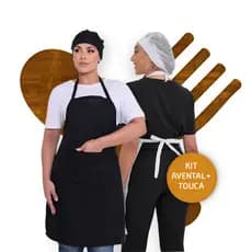 Kit Com Avental Oxford Unissex e Touca Telinha Cozinha Restaurante Churrasqueiro