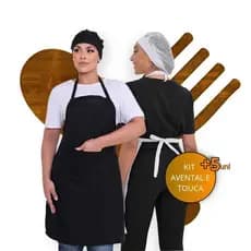 Kit Com 5 Avental e 5 Touca Telinha Cozinha Restaurante Pizzaria Oxford Cozinha