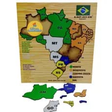 Quebra cabeça Mapa do Brasil em MDF Brinquedo Educativo e pedagógico Cidade País Estados