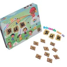 Brincando com Sílabas 130 peças MDF Brinquedo Educativo Pedagógico Forma Palavras Alfabeto Silábico