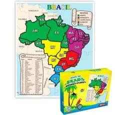 Quebra Cabeça Mapa do Brasil 30 peças em MDF Brinquedo Educativo e Pedagógico