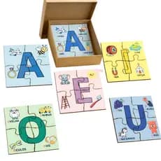 Quebra Cabeça Vogais Infantil em Madeira Educativo Alfabetização 20 Peças MDF Kit 5 quebra cabeças