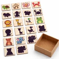 Jogo da Memória Infantil e Associação Animais e Sombras 20 Peças Madeira Educativo Infantil