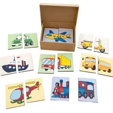 Brinquedo Educativo Quebra Cabeça 2 Partes Veículos Meios de transportes Madeira Jumbo Caixa Mdf