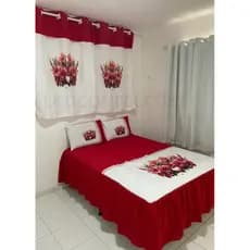 kit Colcha casal super box 2,45m/ 2,55m mais cortina janela 2,40/ 1,60 decoração para quarto