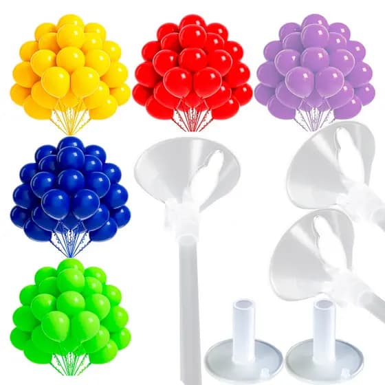 Kit 20 Suporte Para Bexigas 33cm Com Base Autoadesiva + 50 Balões Nº 9