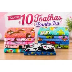 Kit com 10 Toalhas Infantis Personagens Kids Baby De Banho Isa 100% microfibra 65x120cm