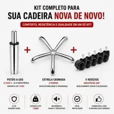 Kit Completo para Cadeira de Escritório – Pistão a Gás Classe 3 + Estrela Cromada + 5 Rodízios – Suporta até 120kg
