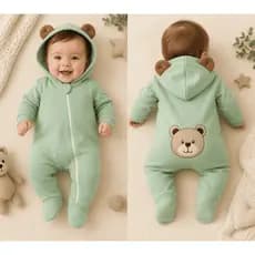 Macacão para bebê Manga Longa de Urso com Capuz Bicho na Bunda Menina e Menino