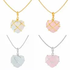 Colar De Coração Rosa prata Cristal Opala
