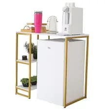 Mesa Balcão Estilo Industrial com Prateleira Embutida para Café e Frigobar - Aço e MDF