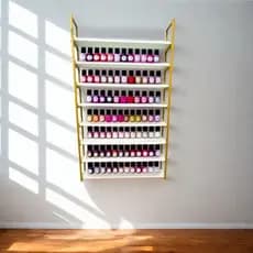 Expositor de Esmaltes 8 Prateleiras 60cm Estilo Industrial em Ferro e MDF p/ Sala Quarto Salão