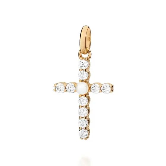 Pingente Rommanel Cruz Com Zircônias Pérola Banhado - 542997