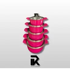 Jogo de 5 panelas em Alumínio batido Grosso Rosa pink Alça inteiriça com tampa de vidro
