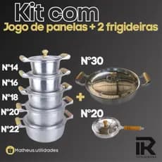 Jogo de Panelas 5 Peças Alumínio Batido Fundido + 2 Frigideiras com Tampa