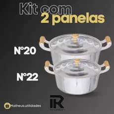 Kit com 2 panelas caçarolas em alumínio fundido batido grosso nº20 e nº22 - cozinha! Jogo de panelas com 2 unidades