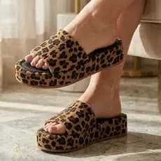 Flat Feminino Onça Print Oncinha Tamanco Tamanco Plataforma Flatform Confortável Anima Print