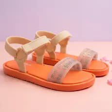 Sandália Infantil Rasteira Mini Shoes Velcro Bege Pink Rasteira Menina 23 24 25 26 27 28 29 30