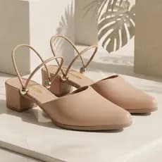 Salto Mule 2 em 1 Scarpin Feminino Bico Fino, Linha Conforto, Salto Médio Nude