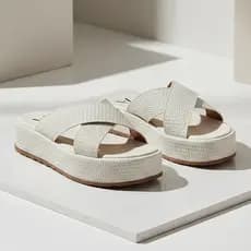 Sandália Feminina X Tamanco Flat Plataforma Flatform Confortável Alto Premium Off White