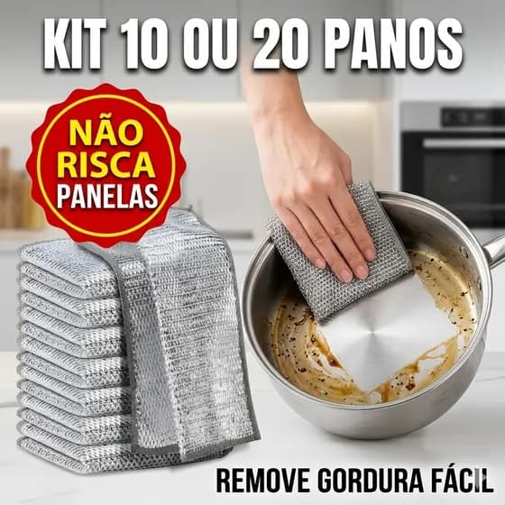 Kit Pano de Aço Limpeza Pesada Inox Não Risca Remove Gordura Panela Fogão Reutilizável Cozinha