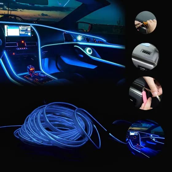Fita de Led carro Cores Neon Decoração Automotiva 12v 2 metros Fita fio 2M fibra Otica Painel Top