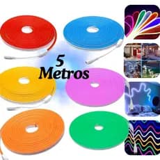 Fita Led Mangueira Neon 5M Alto Brilho Corte 5M Flexível Siliconada Com ou Sem Fonte A Prova d Agua