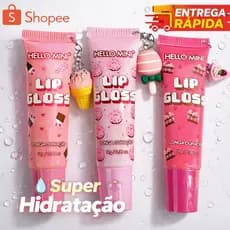 Lip Gloss Hello Mini 11g | Gloss Labial Hidratante Longa Duração com Chaveiro Brilho Espelhado Brilho Labial Sabores
