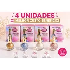 BEST Kit com 4 Iluminadores Spray Hello Mini lembrancinha 80ml Cores com Brilho Intenso para Corpo e Cabelo Amor Anjo