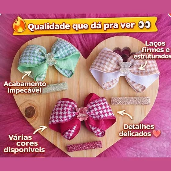 Laço Infantil Menina + Hair Clip Xadrez Par Combinando