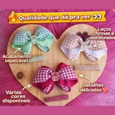 Laço Infantil Menina + Hair Clip Xadrez Par Combinando