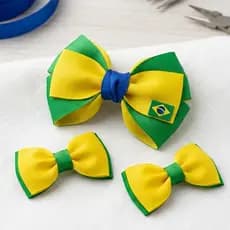 Kit com 3 Peças Temático Bandeira - Laço de Cabelo Infantil Brasil Copa do Mundo