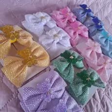 Par de Laços Infantil Ursinho com Brilho Glitter Acessório de Cabelo Menina Bico de Pato