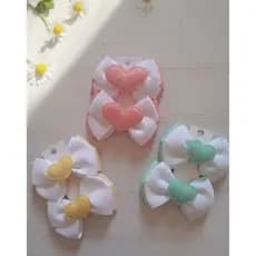 Parzinho de Laço Infantil Coração com Glitter - Acessório de Cabelo Menina