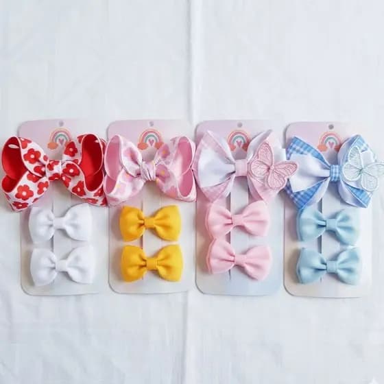 Kit Cartela 3 Laços de Cabelo Infantil Menina Borboleta e Flores