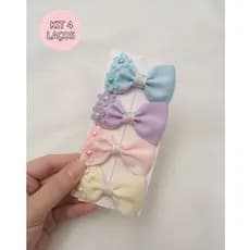 Kit 4 Laços Infantis Menina Bico De Pato 6cm Florzinha Pérola Candy Color
