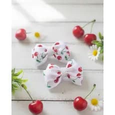 Par de Laços de Cabelo Infantil Cereja 8cm - Bico de Pato - Lindo Acessório Bebê Menina Luxo