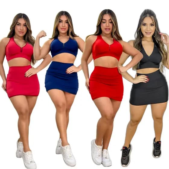 Short saia e Top  feminino ginástica define a cintura e levanta bumbum cós alto roupa de academia
