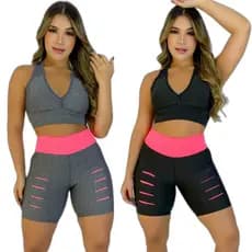 Conjunto Com 1 Short + 1 Top Academia Define A Cintura Melhor Preço