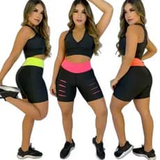 Bermuda Feminino + Top Corrida Lançamento Qualidade Short  fitness cós alto