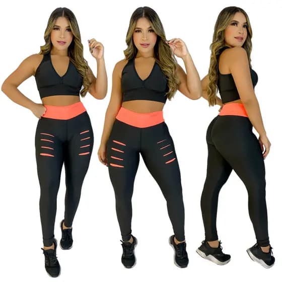 Calça Feminina Roupa Academia Leg Legging + Top Fit Caminhada Corrida Treino