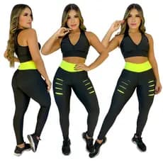 Leg e Top Nadador Roupa de Academia Feminina Cós Alto Anatômico Calça Legging