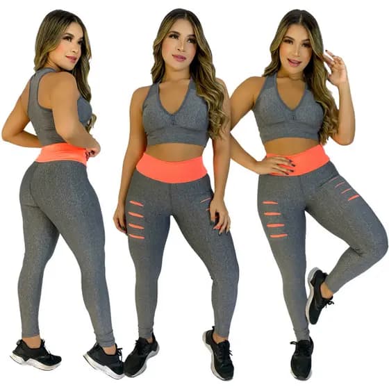 Calça Leg legging + Top  Nadador Roupa Academia Fitness Costura Reforçada
